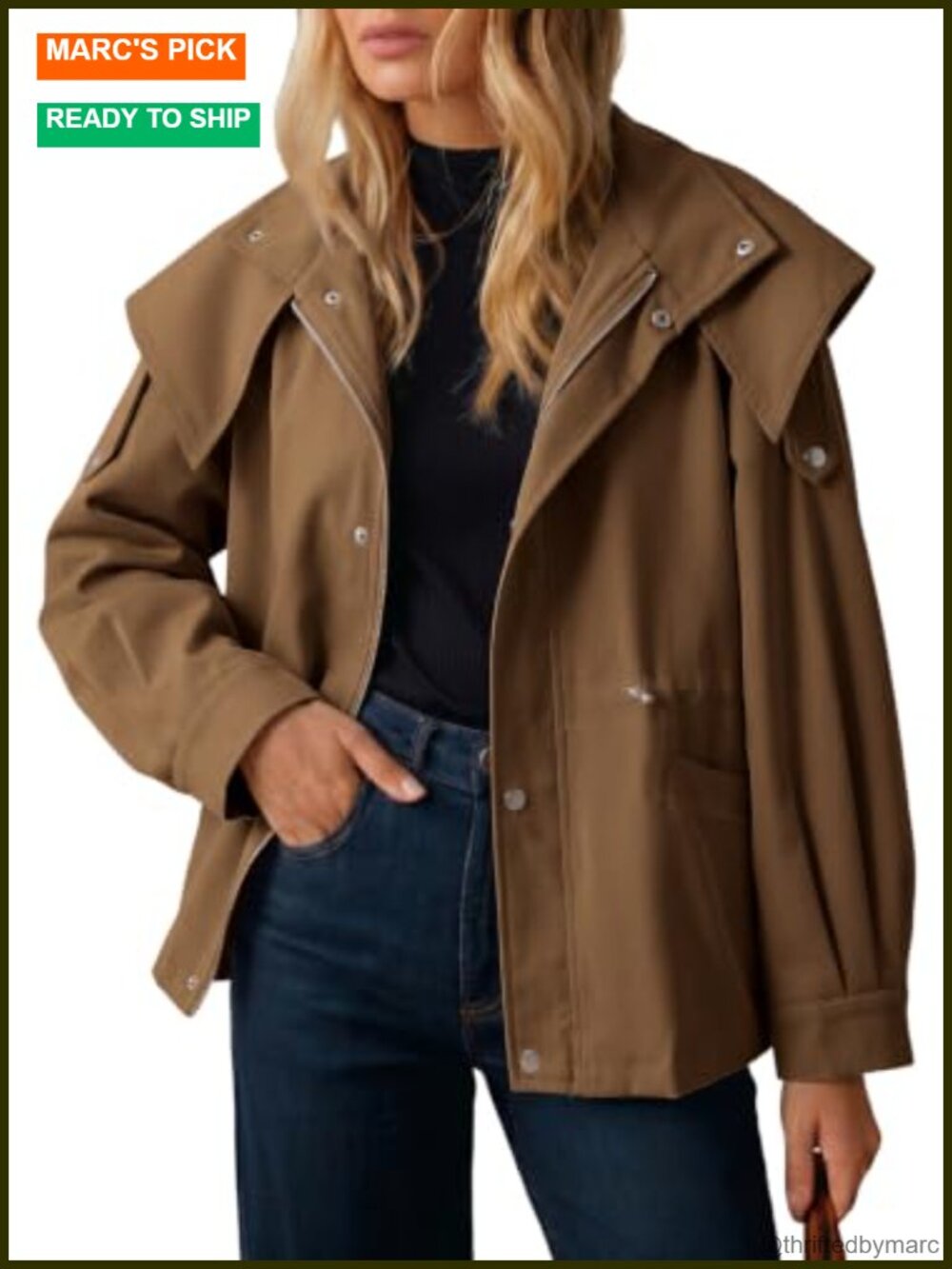 Women's Casual Zip Hooded Trench Coat Lightweight Polyester